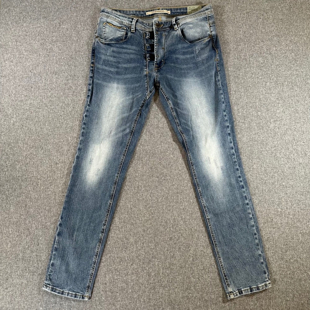 Parasuco Justin Fit Mens Jeans 34x32 Blue Skinny Low Rise Carabiner Fly Vintage